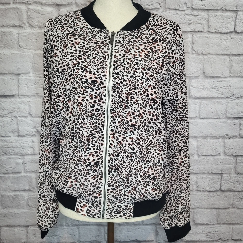 Sanctuary Jacket Havana Bomber Animal Print Zipper Front Side Pockets Size M NWT